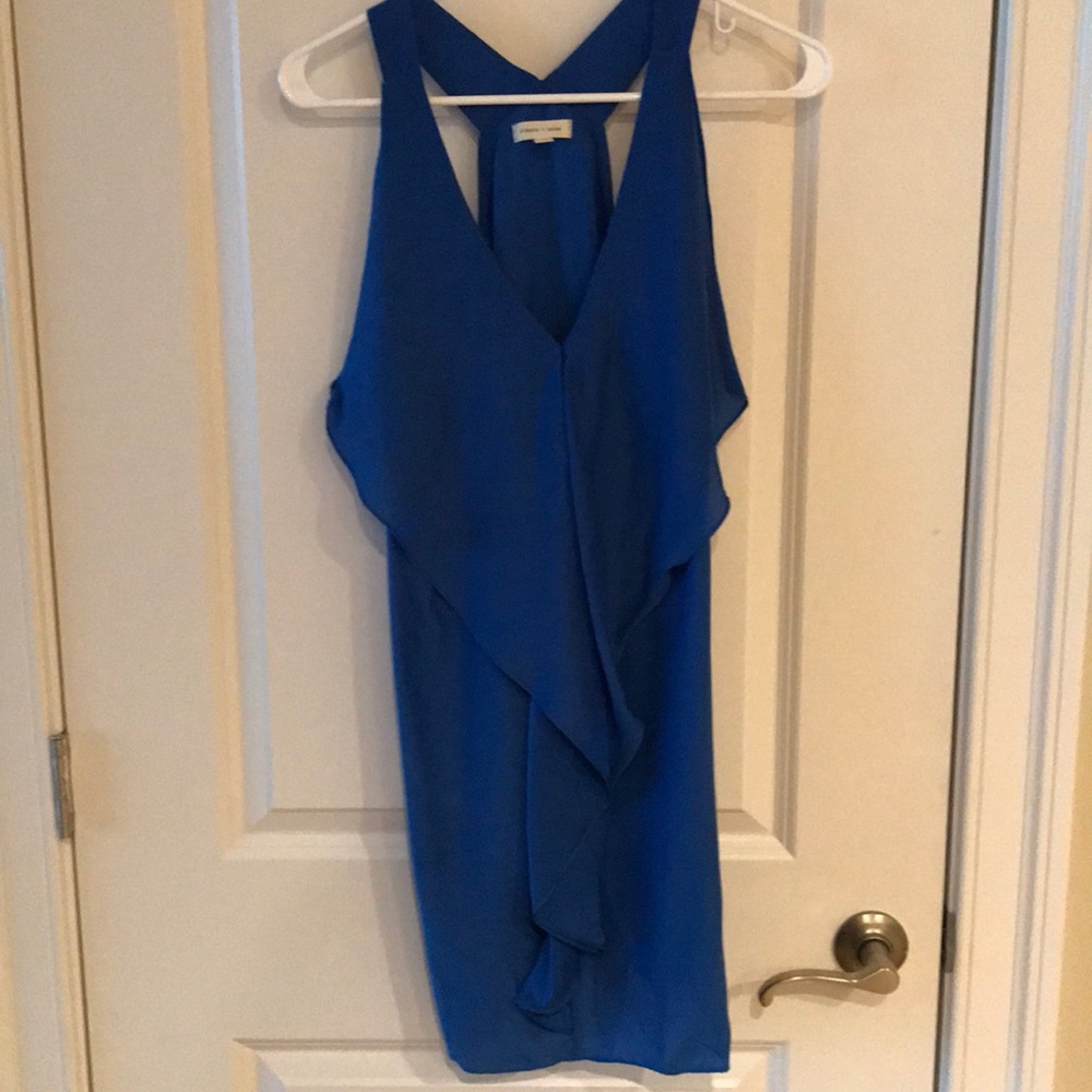 Blue front ruffle dress.